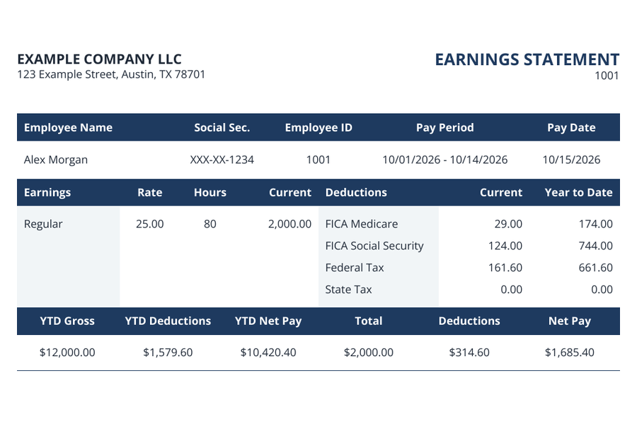 Compact pay stub sample