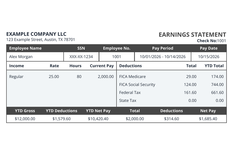 Simple pay stub sample